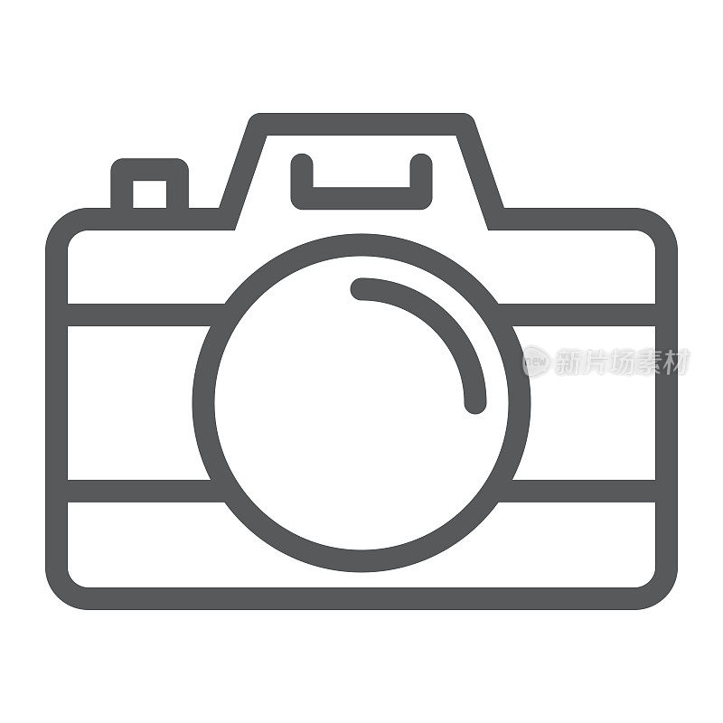 Camera line icon, travel and tourism, photo sign vector graphics，白色背景上的线性图案，eps 10。